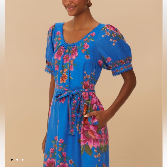 FARM Rio Dresses & Skirts - Farm Rio Blue Summer Fruit Scarf Euroflax™ Premium Linen Mini Dress